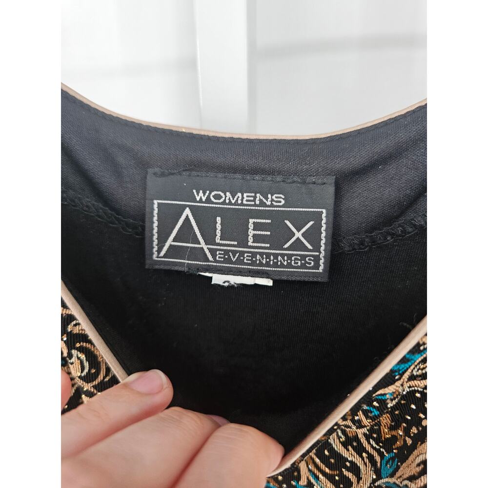 Alex Evenings Womens Sz 20 Sleeveless Formal Blouse Black Floral Slinky - Picture 3 of 4